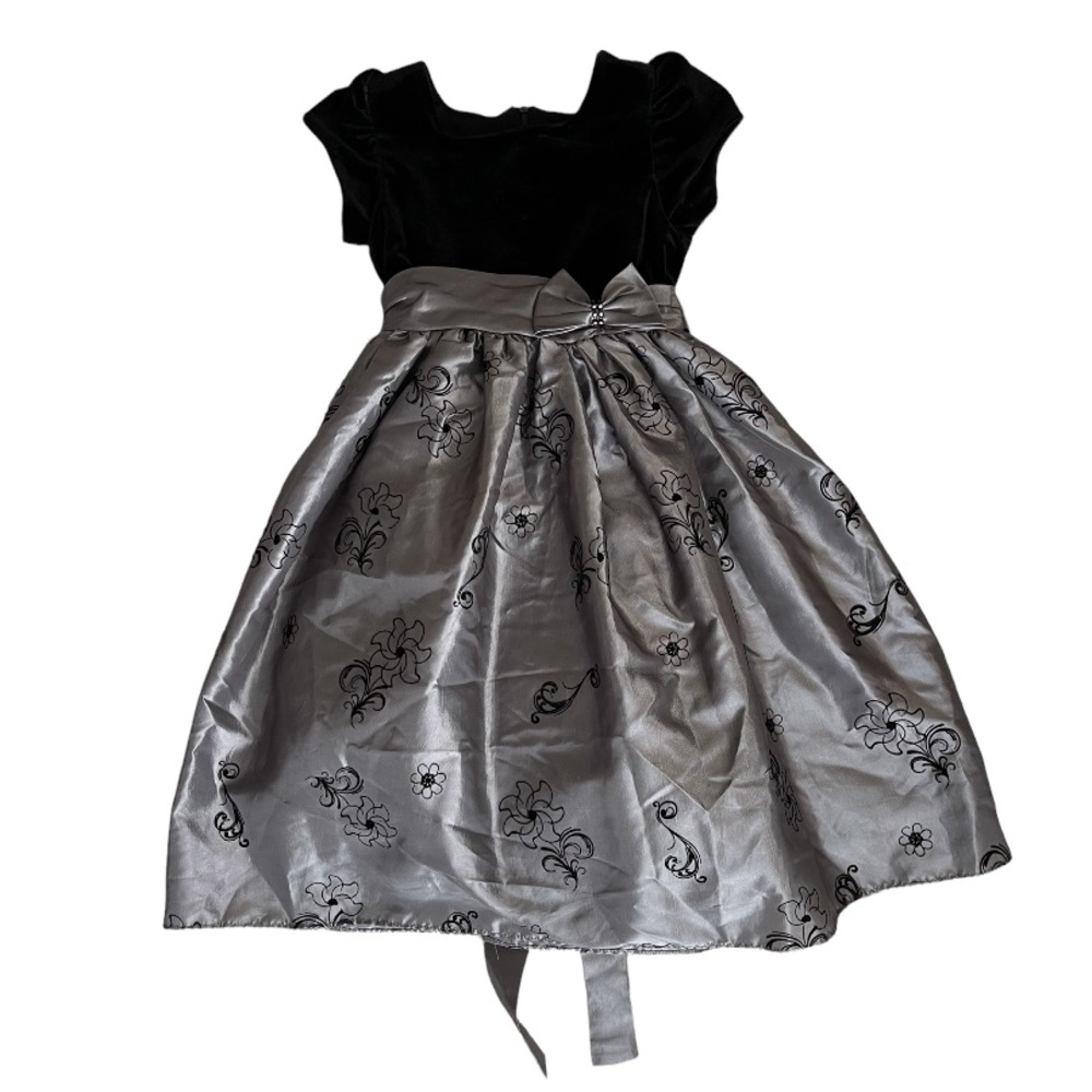Jayne Copeland velvet bodice, silver black layered skirt, size 5, formal wear
